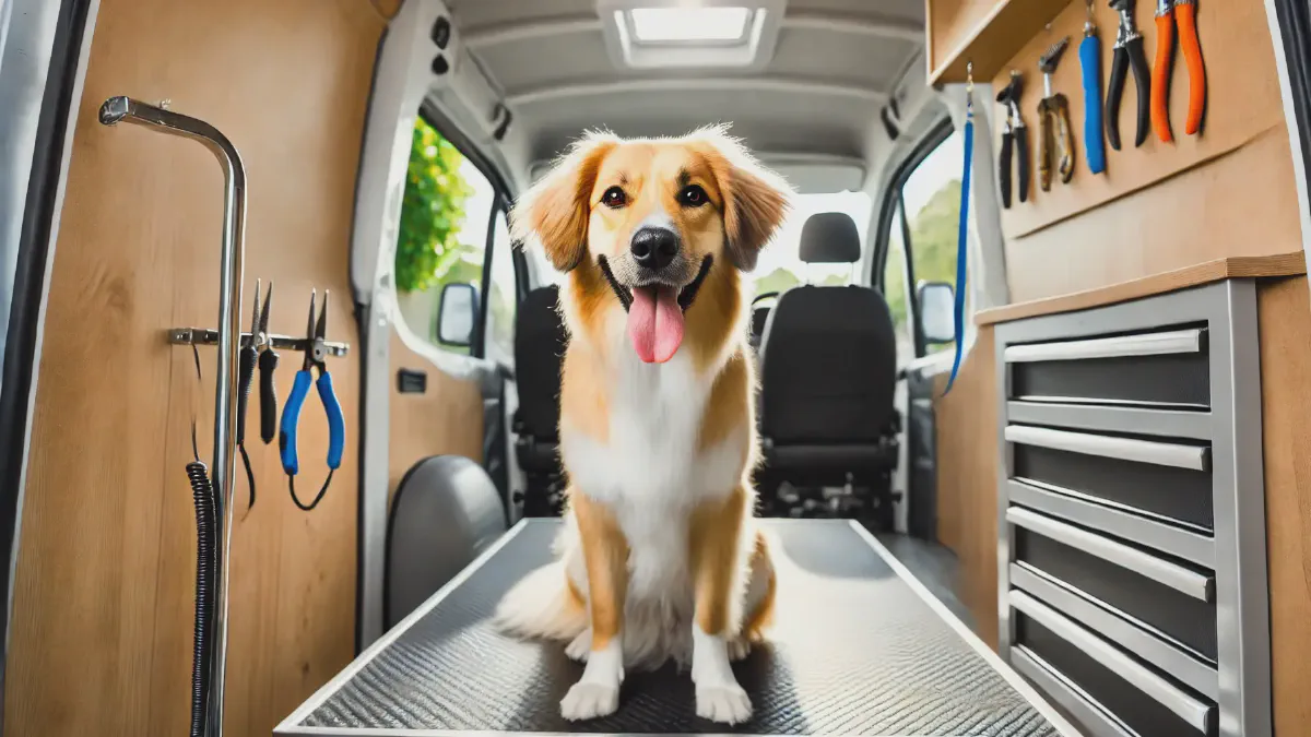 Mobile dog grooming scene in Chicago